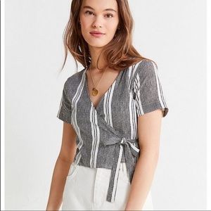 Black and White Striped Wrap Top UO NWT